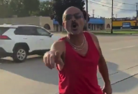 Man harasses young woman Man harasses young woman