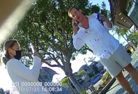 Couple throw coffee at man Couple throw coffee at man