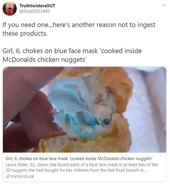 Sebuah masker ditemukan dalam chicken nugget mcdonalds