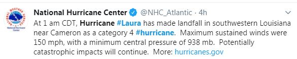Hurricane Laura tweet
