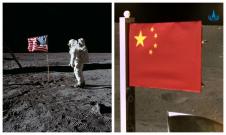 US and China flag on moon 