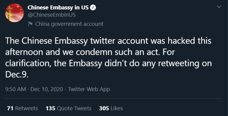 Chinese Embassy in US Twitter