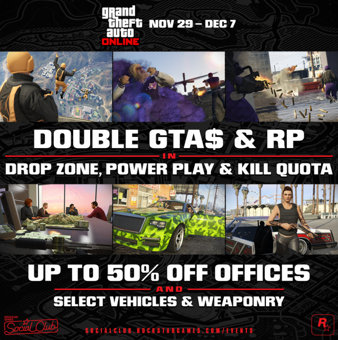 GTA 5 Online: Double GTA$ and RP event weekend