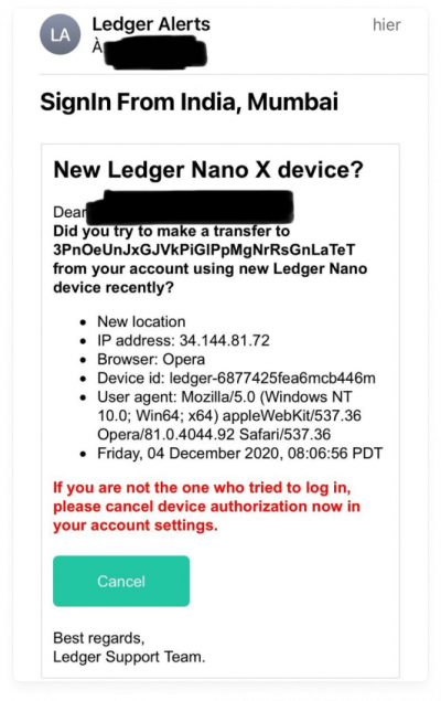 Ledger phishing attack