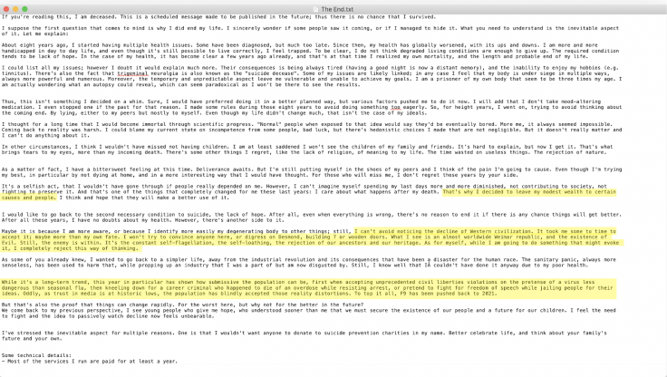 Alleged Suicide note left by the French Alleged Suicide note left by the French