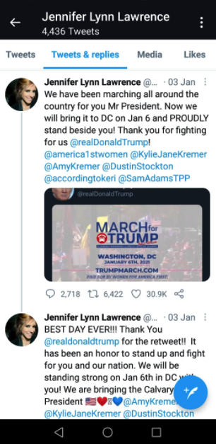 Screenshot of Jennifer Lawrence's tweet