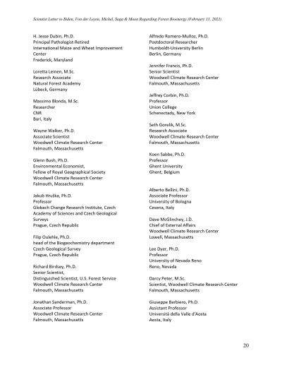 Letter R egarding Use of Forests for Bioenergy