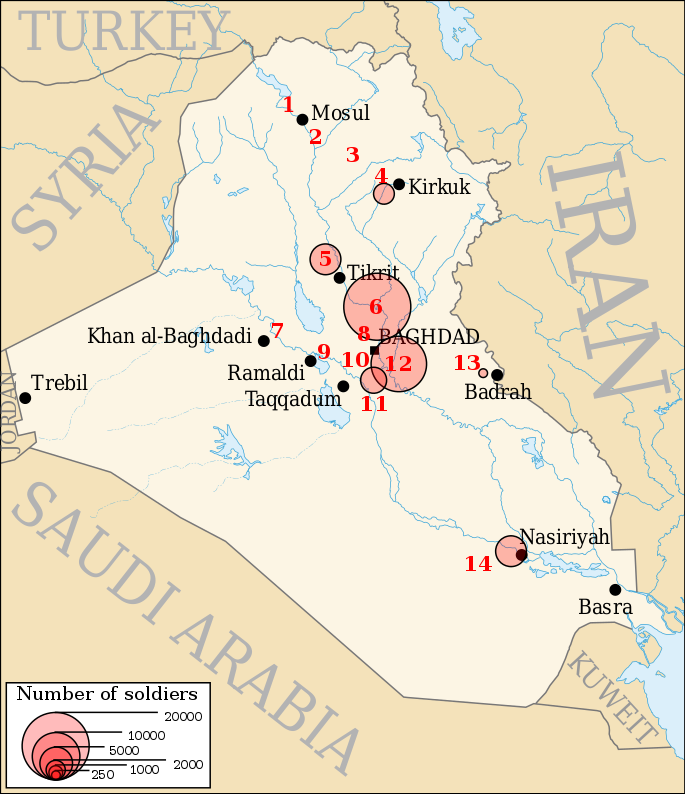 Map of US airbases in Iraq