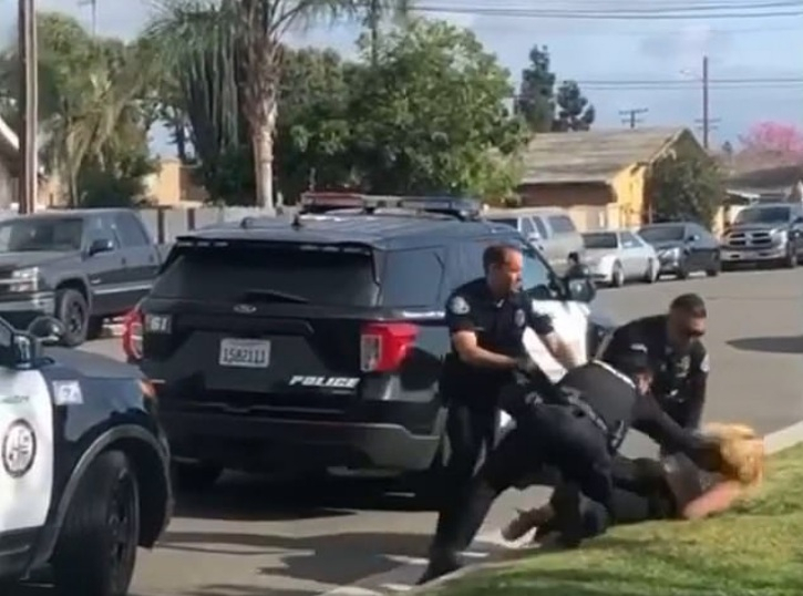 Cop punching woman