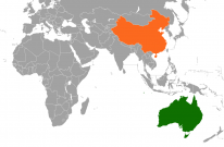 The location of People's Republic of China and Australia.