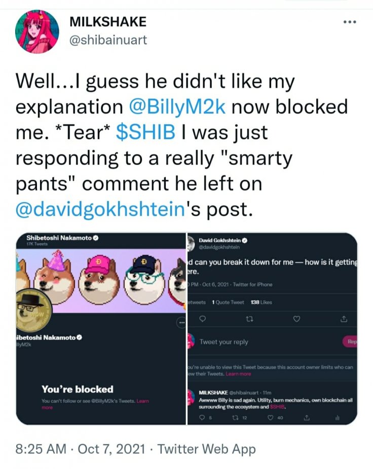 ShibaInu Milkshake blocked by Dogecoin's Billy Markus