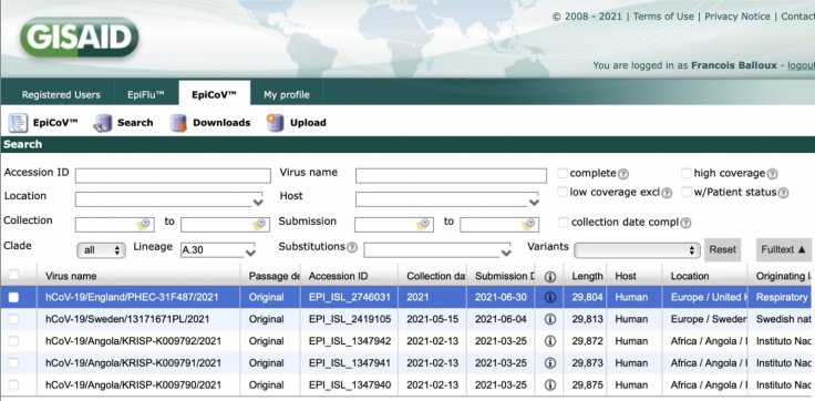 A.30 cases listed on the GISAID virus network A.30 cases listed on the GISAID virus network