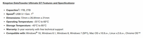 Kingston 2TB USB flash drive specifications