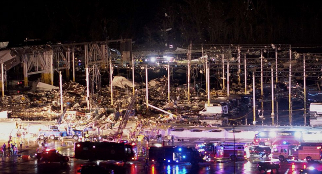 Amazon warehouse in Illinois after hit by Tornado