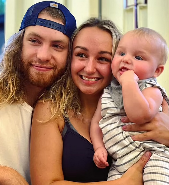 Dustin Walters (extreme left) is survived by his wife, Tori (center) and their son, Mars (extreme right)
