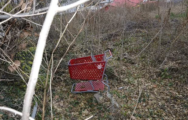 A red shopping cart that the killer used to transport the bodies of his victims found in Alexandria