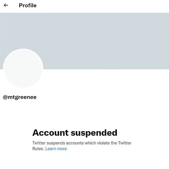 Marjorie Taylor Greene's Twitter account has been suspended Marjorie Taylor Greene's Twitter account has been suspended