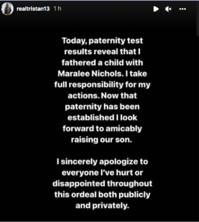 Tristan Thompson apology 