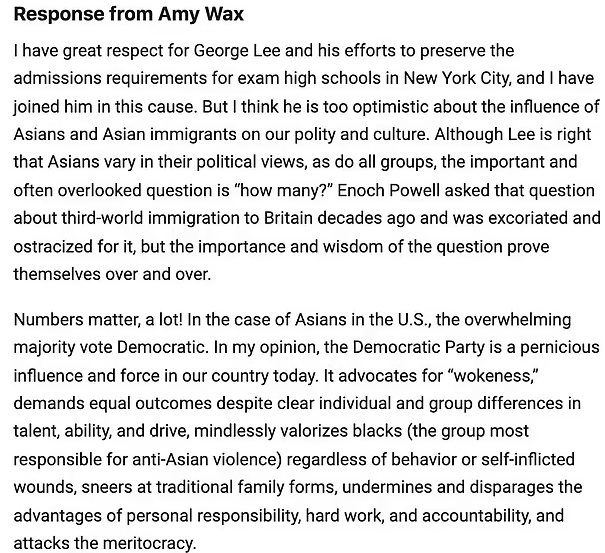 Prof Amy Wax's response