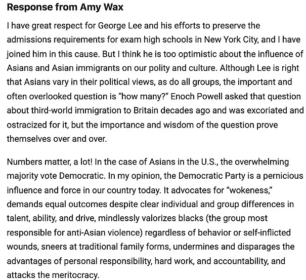 Prof Amy Wax's response Prof Amy Wax's response