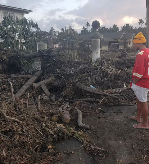 Photo showing the devastation caused by the tsunami in Tonga