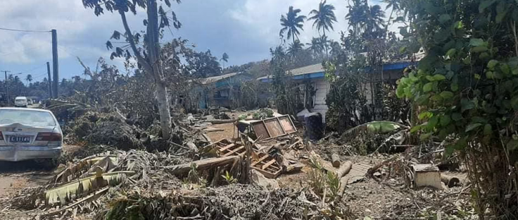 Photo showing the devastation caused by the tsunami in Tonga