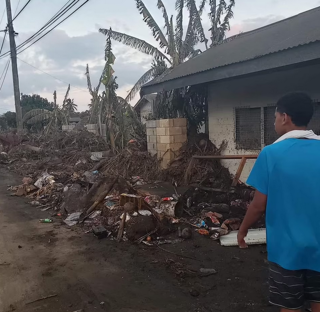 Photo showing the devastation caused by the tsunami in Tonga