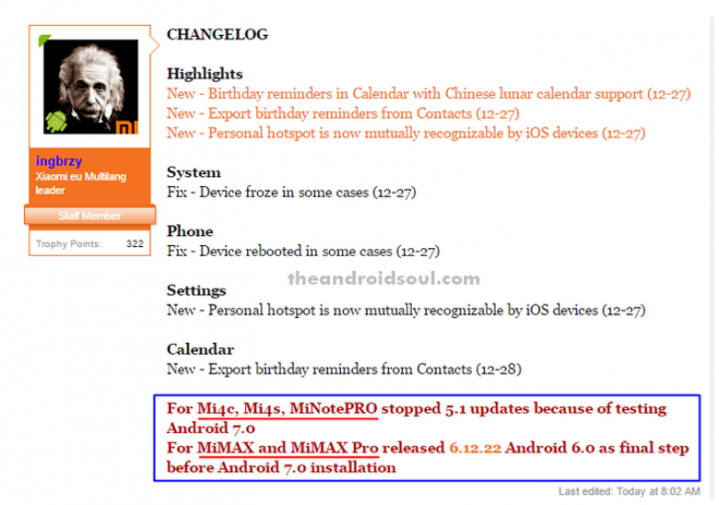 Xiaomi Mi update changelog