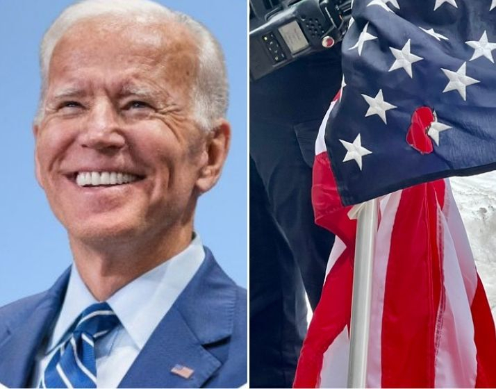 President Joe Biden, image of the burned flag President Joe Biden, image of the burned flag