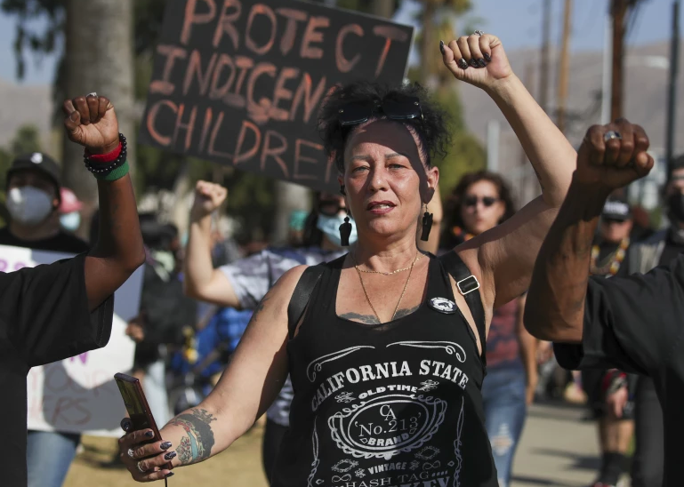 Protestors outside John W. North High School in Riverside