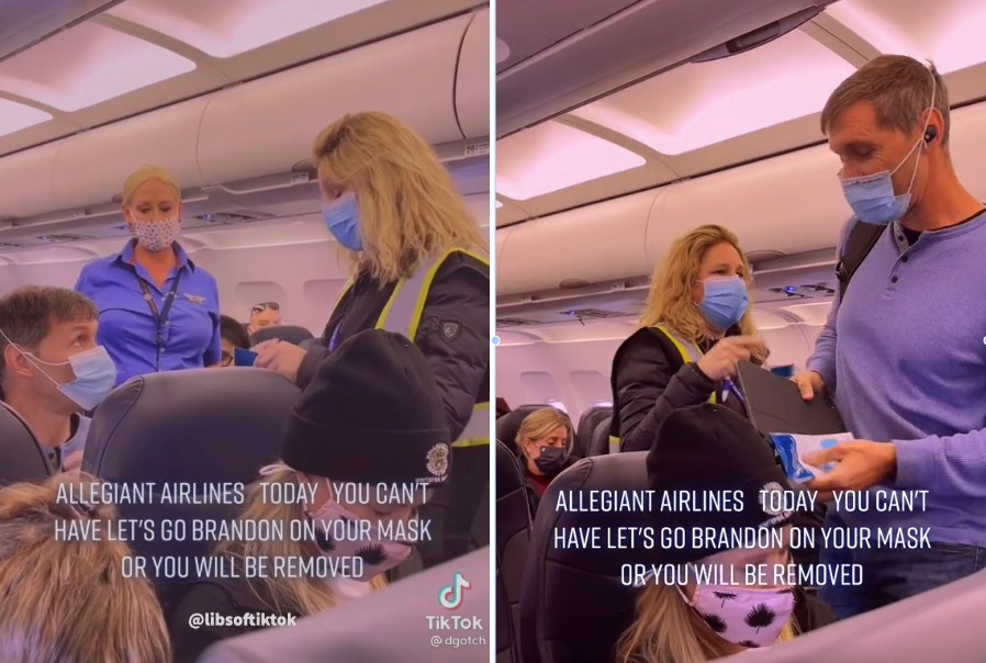 Allegiant Air Passenger Kicked Off Flight For Wearing Let S Go Brandon Face Mask Video