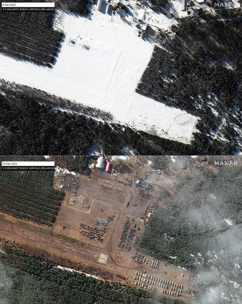  Bolshoy Bokov aerodrome before (L) and an image from yesterday showing the deployments
