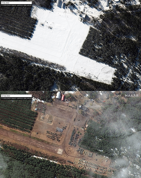 Bolshoy Bokov aerodrome before (L) and an image from yesterday showing the deployments Bolshoy Bokov aerodrome before (L) and an image from yesterday showing the deployments