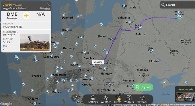 A Russian cargo flight from Moscow was seen descending toward Bratislava