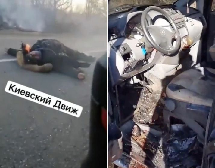 The video showed the aftermath of Russian soldiers opening fire on the man in his Mercedes minivan along with his three dogs