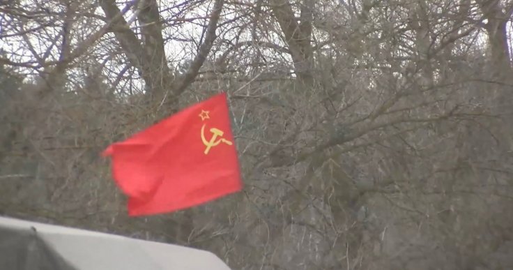 A Soviet flag on a Russian vehicle