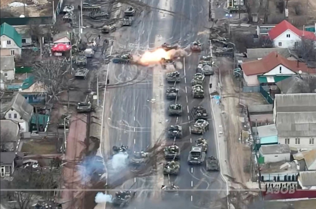 Dramatic Drone Footage Shows Russian Tanks And Armored Vehicles ...