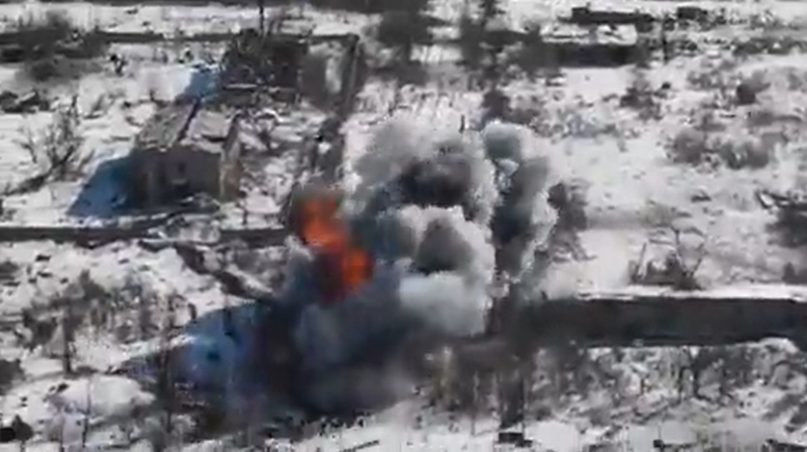 Dramatic Drone Footage Captures Moment Russian Tank Is Blown Into 