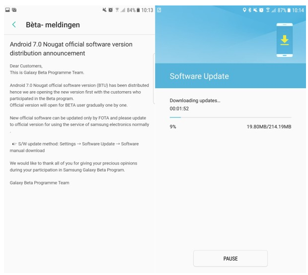 Android 7.0 Nougat for Galaxy S7 Edge