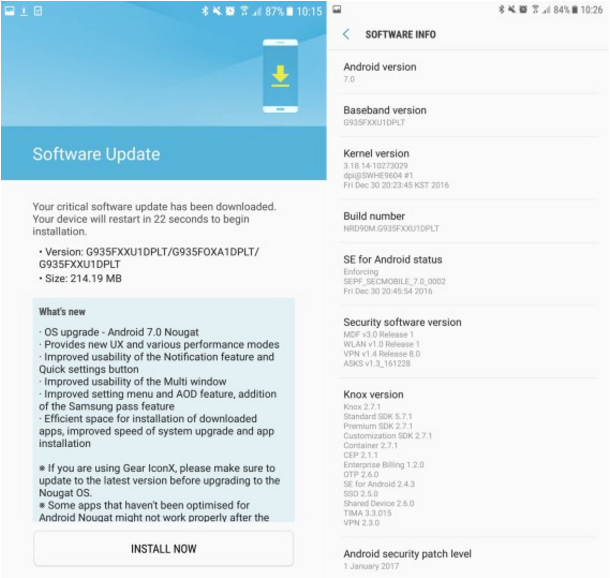 Galaxy S7 Edge: Android 7.0 update starts rolling out
