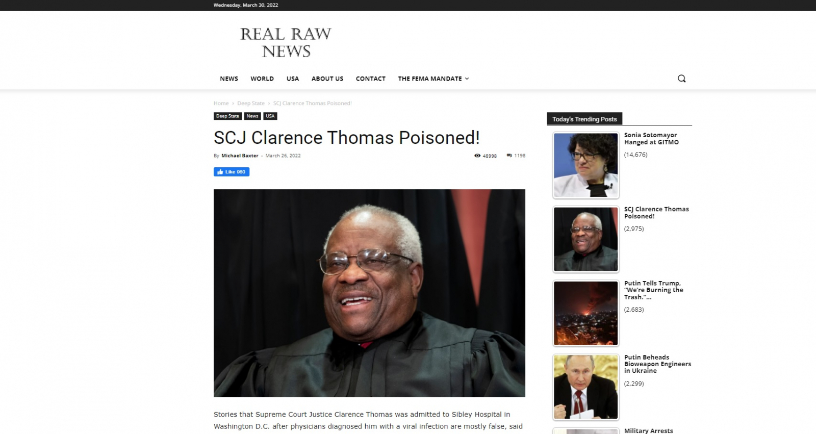 FACT CHECK: Was Supreme Court Justice Clarence Thomas Poisoned?