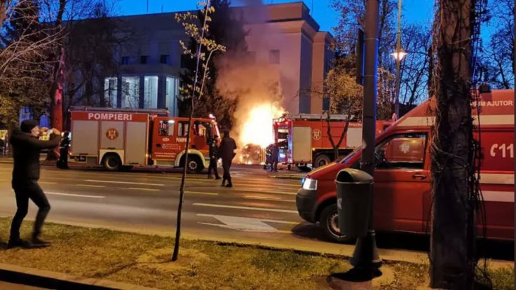 Russian embassy car on fire