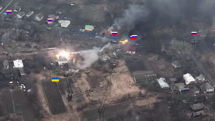 Ukrainian Tank firing at Russian armored vehicles