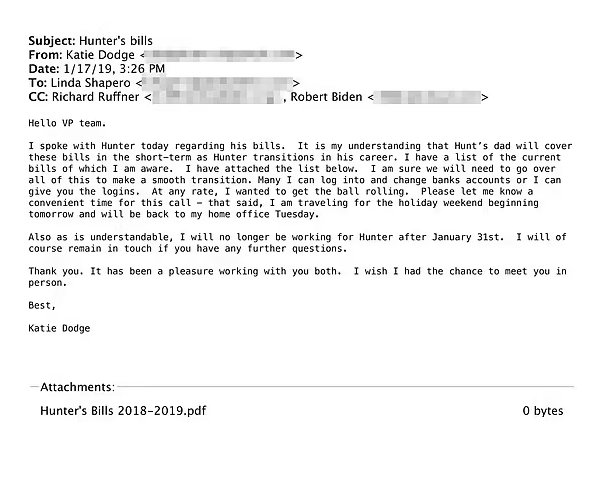 Hunter Biden's former personal assistant Katie Dodge's mail.