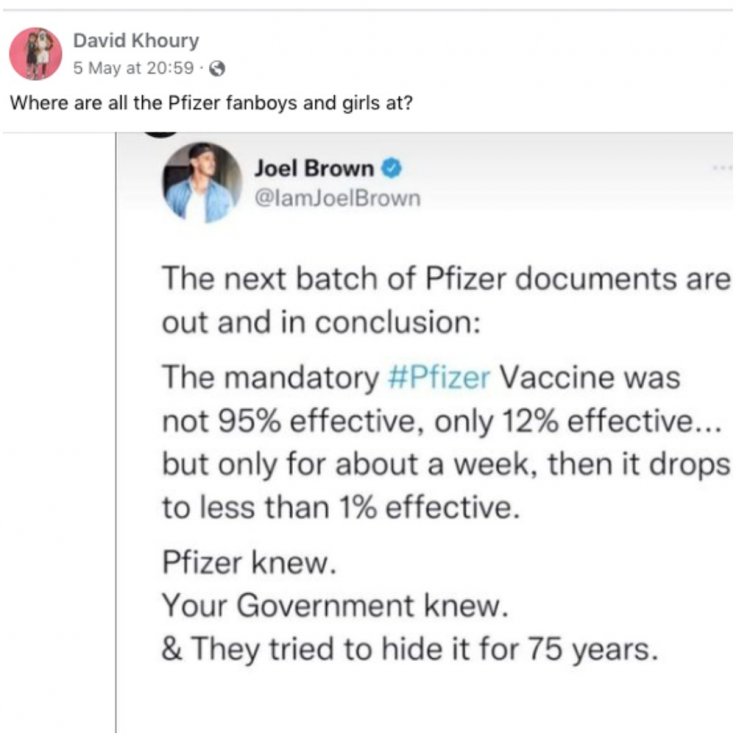 Facebook post shows false claims regarding Pfizer's