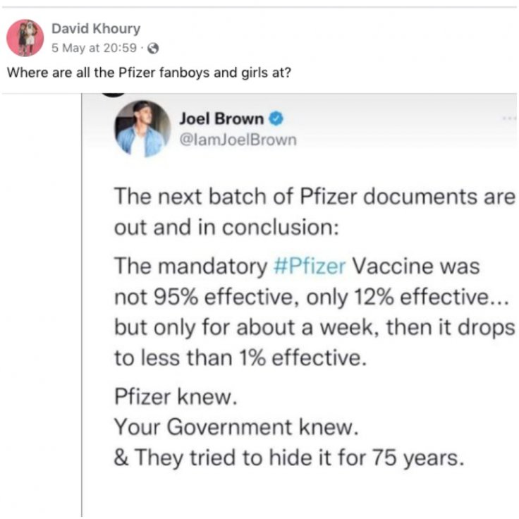 Facebook post shows false claims regarding Pfizer's Facebook post shows false claims regarding Pfizer's