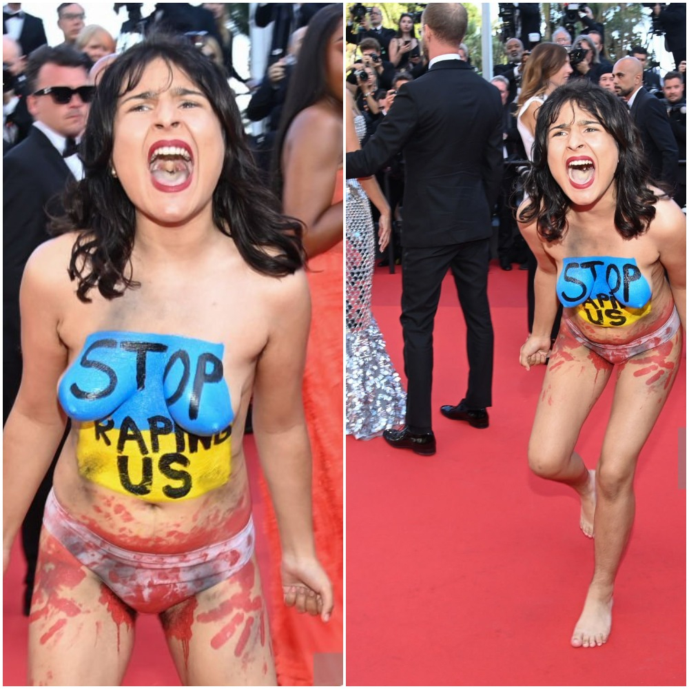 Naked Ukrainian Woman Protests at Cannnes Red Carpet; Footage Shows Her Yelling Dont Rape image
