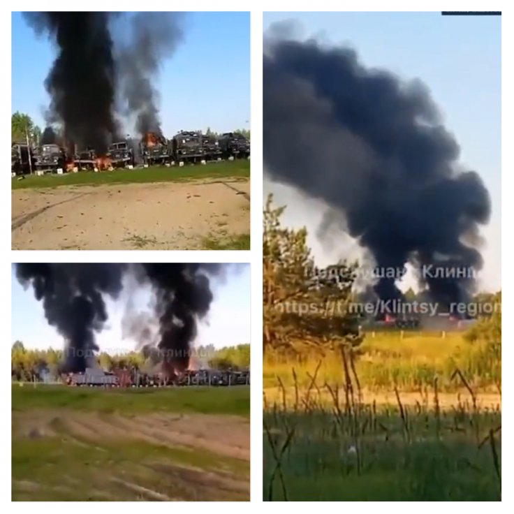 Fire at Russia's military equipment warehouse in Klintsy. Fire at Russia's military equipment warehouse in Klintsy.