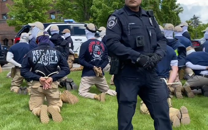 Cops bust 31 'members of white supremacy group Patriot Front' wearing balaclavas and riot gear before planned attack at Idaho Pride event Cops bust 31 'members of white supremacy group Patriot Front' wearing balaclavas and riot gear before planned attack at Idaho Pride event