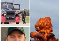 A Shockwave Jet Truck bursts into flames while racing two planes at the Michigan air show